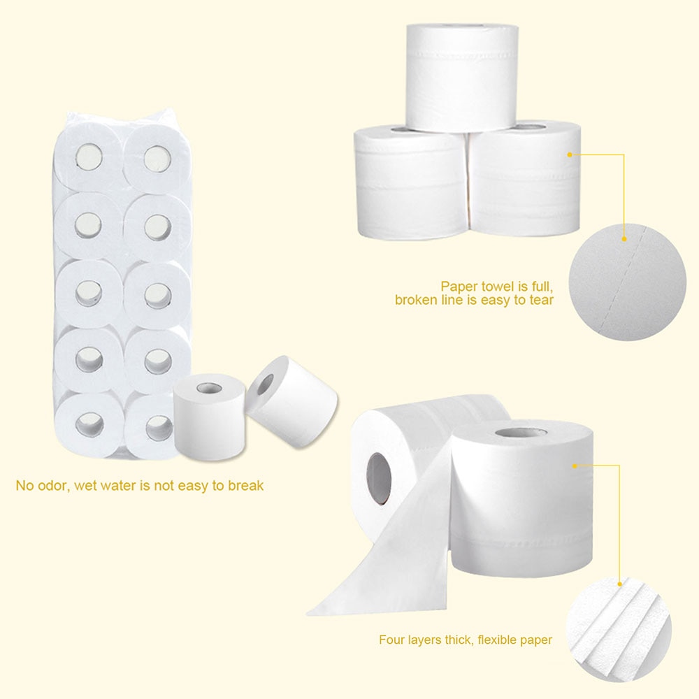 Large Capacity 10 Rolls Toilet Parper Domestic Use 4-Layer The Original Wood Pulp Paper Towel
