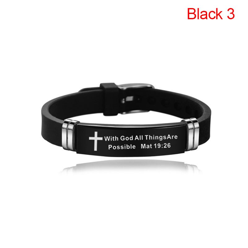 Cruz Biblia Cristiana hombres pulsera ajustable longitud pulseras de silicona pulsera escritura amor nunca falla joyería masculina: black 3