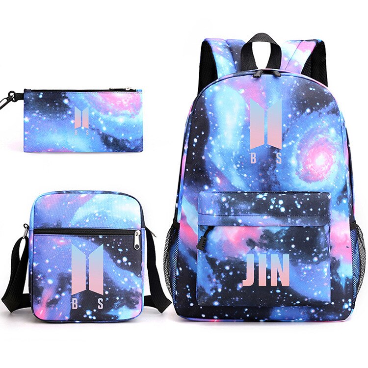 Starry Sky Pattern Schoolbag Pencil Case Shoulder Bag Set Large Capacity Backpack JIN SUGA J HOPE JIMIN V JUNGKOOK Travel Bag: 16