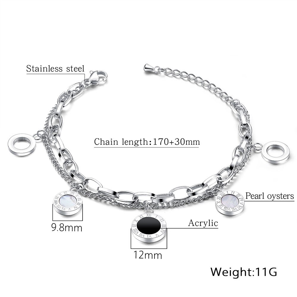 AENINE Edelstahl Multi-schicht Römischen Ziffern Damen Armbänder Klassische Charms Engagement Armband Für Frauen AB18169