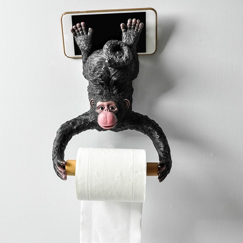 Lovely Bathroom Tissue Holder Roll holder Funny Monkey Toilet Paper Rack Resin Waterproof Wall Hanging