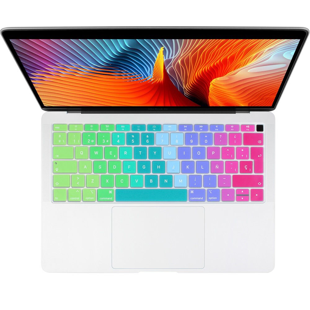 Euro Russian Spanish French Arabic Water Dust Proof keyboard Cover Skin for Macbook Air 13 A2179 A1932 Touch ID: EU Spanish rainbow