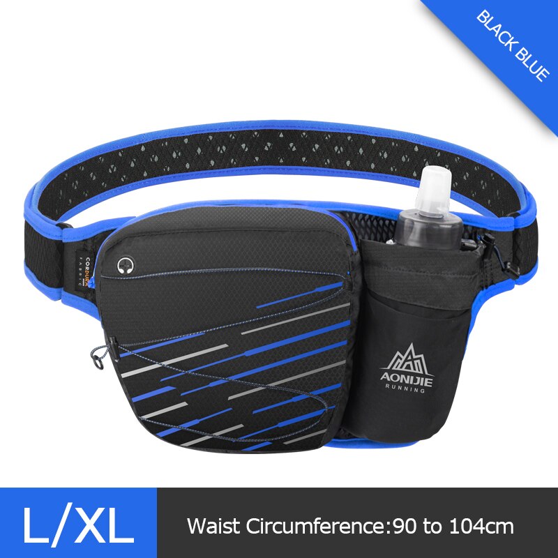 AONIJIE W949 Marathon Jogging Cycling Running Hydration Belt Waist Bag Pouch Fanny Pack Cell Phone Holder For 500ml Water Bottle: LXL Black Blue