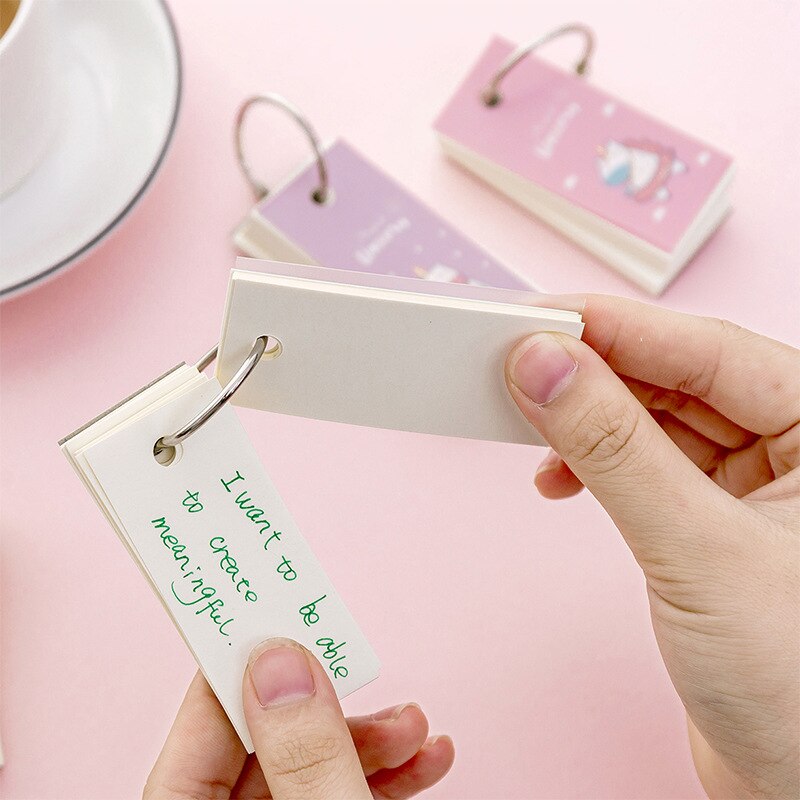 Roze Eenhoorn Memo Note Bindmiddel Ring Flip Flash Kaarten Studie Memo Pads Ijzeren Ring Student Mini Draagbare Woord Boek diy