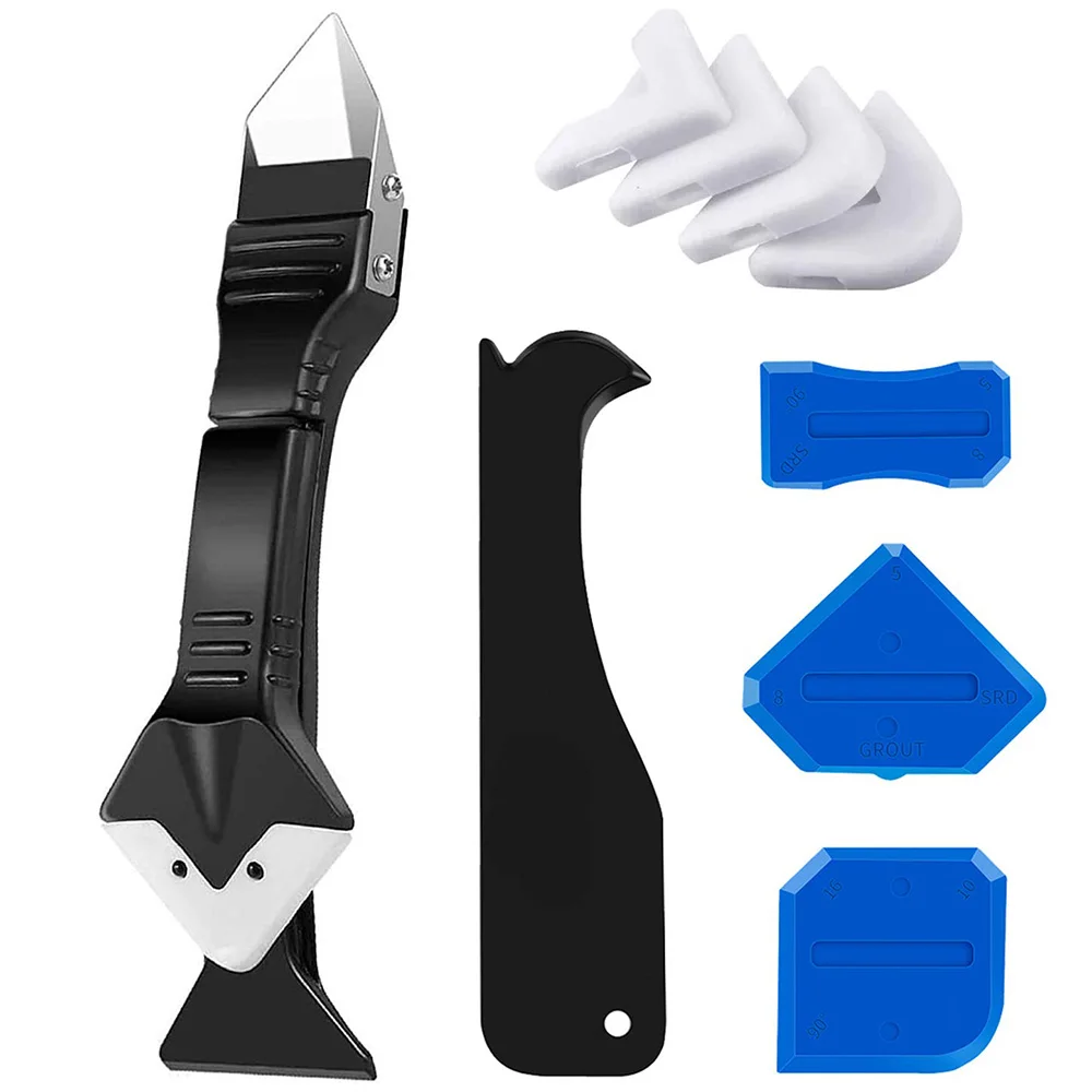 5in1 Silicone Scraper Squeegee Glue Remover Knife Caulking Angle Beauty Crack Trowel Tool Grout Scraper Kit Multifunctional Home: Orange