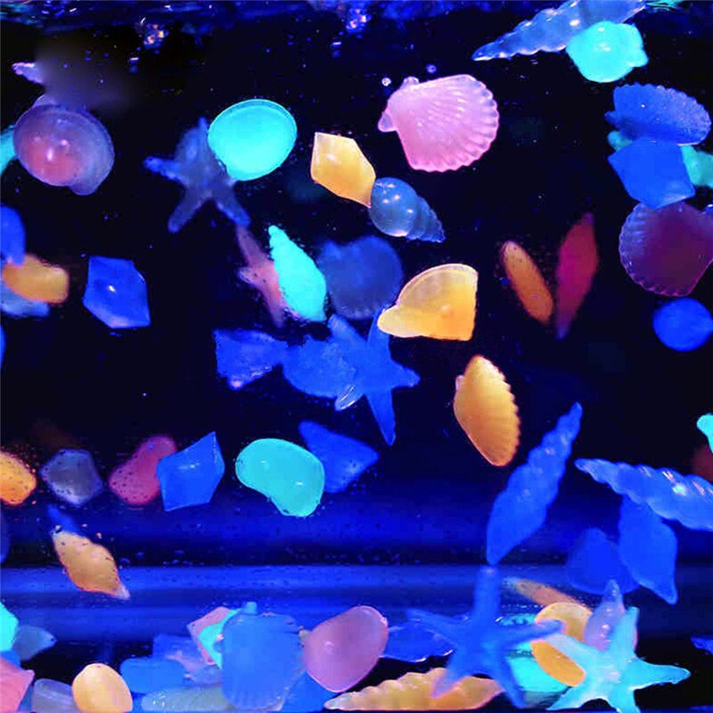 Conchas luminosas coloridas de estrella de mar, piedras brillantes decorativas de En forma de concha para jardín, acuario, piscina tanque de peces, paisaje, 50 Uds.