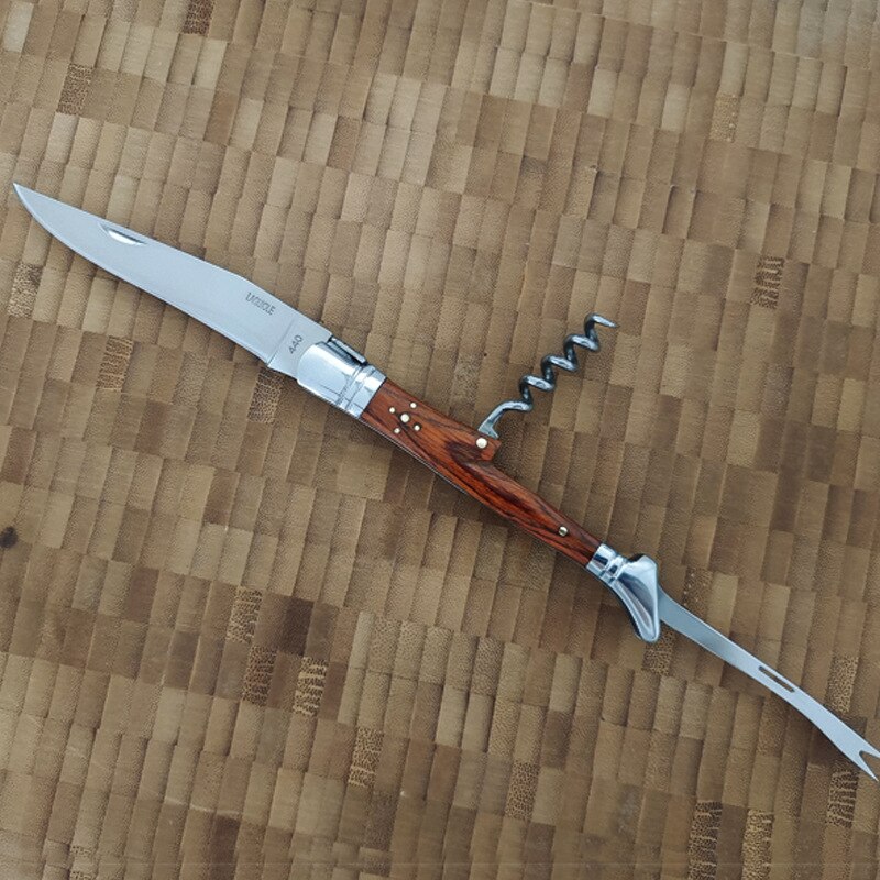 Sacacorchos de vino con abridor de tenedor, cuchillo para vino, mango de madera, Sommelier, cortador de aluminio para botellas de cerveza, utensilio de cocina de acero inoxidable para tarros