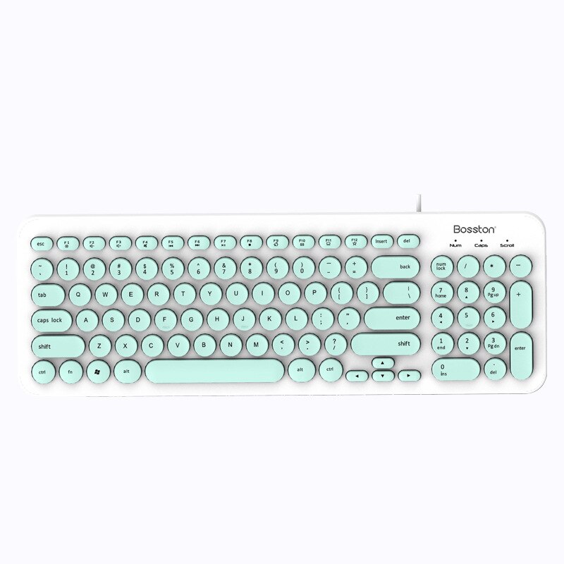 BOSSTON K360 chocolat clavier filaire rétro pièces rondes capuchon muet bureau maison ordinateur USB clavier: White