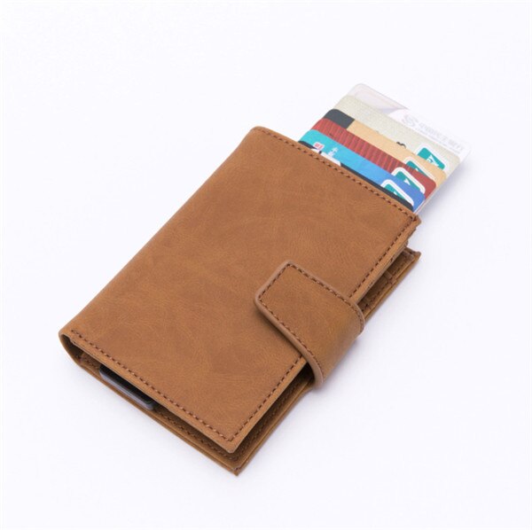 ZOVYVOL RFID Blocking Card Holder - Slim Metal & PU Wallet - Business Card Case for Men & Women: Khaki x-45