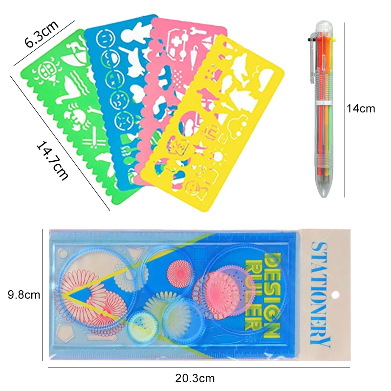 Modèles de peinture spirographe stylo à bille jouets de dessin pour enfants Puzzle art outil de bricolage multifonctionnel règle d'anniversaire TMZ: Orange