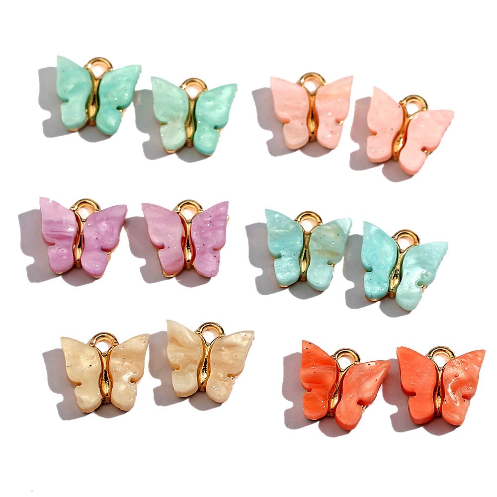 JJFOUCS 10Pcs/set Color Mixing Butterfly Cute Acrylic DIY Animal Pendant Handmade Jewelry For Necklace Bracelet Anklet Earring: 001701MC
