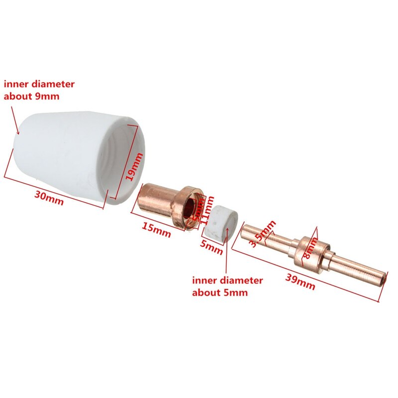 Hlzs -40 stk luft plasma cutter hjælpematerialer forlænge egnet til pt -31 lg-40 fakkel skære -40 50 standard tips / dyse elektroder skjold kop