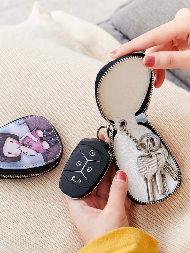 Nyhed Cartoon Print Sleutel Houders Kleine Rits Portemonnee Vrouwen Pouch