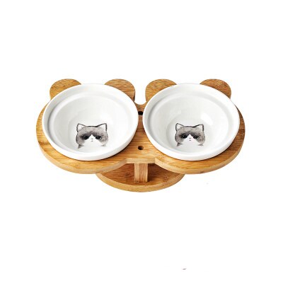 Nuovo alto-fine animale domestico Ciotola di Bambù Mensola in Ceramica di Alimentazione e Bere Ciotole per Cani Gatti Doppio Ciotole animale domestico alimentatore accessori: grigio gatto