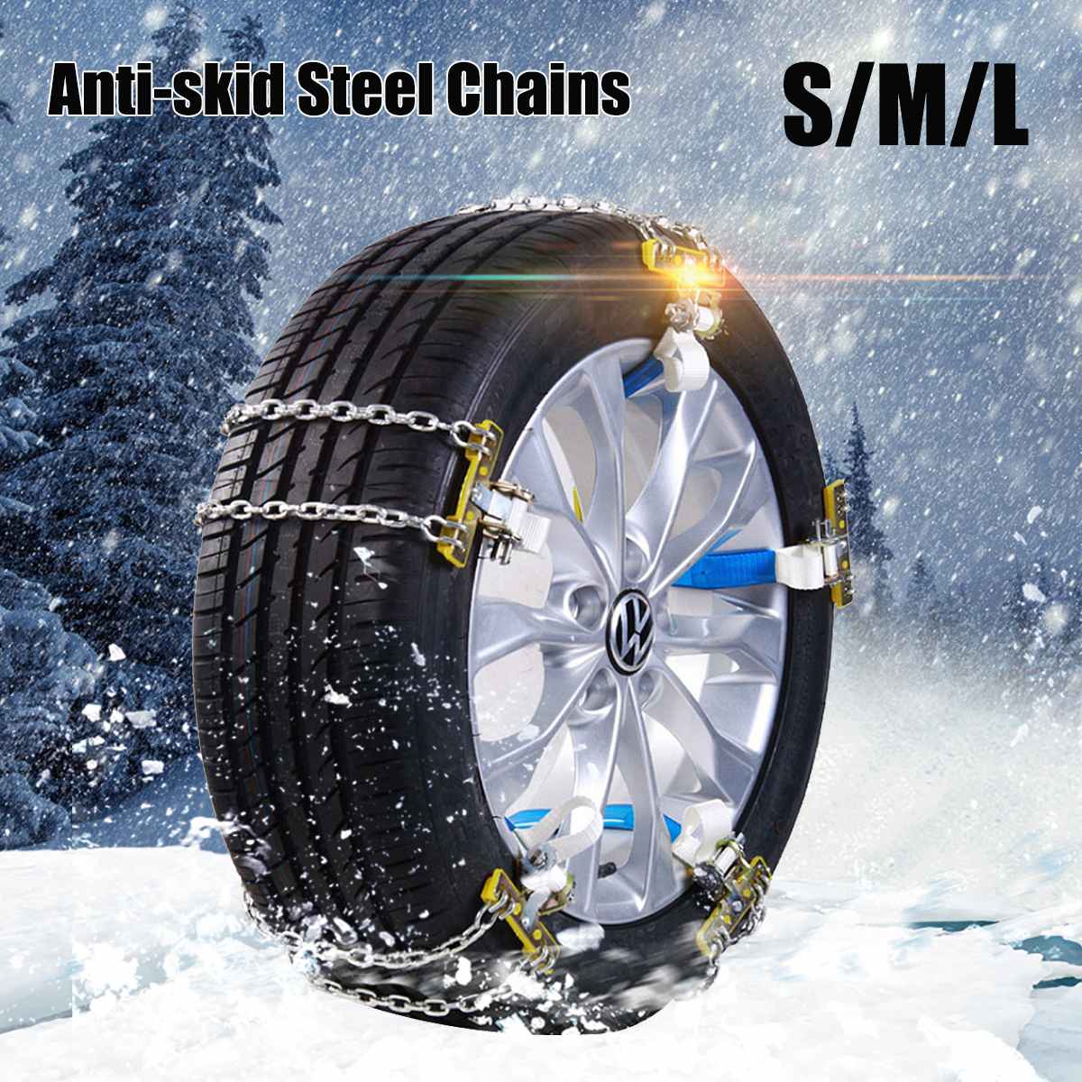 Cadena de nieve universal para coche, cadenas de nieve de acero de emergencia antideslizantes para conducir, accesorios de invierno para coche, S/M/L