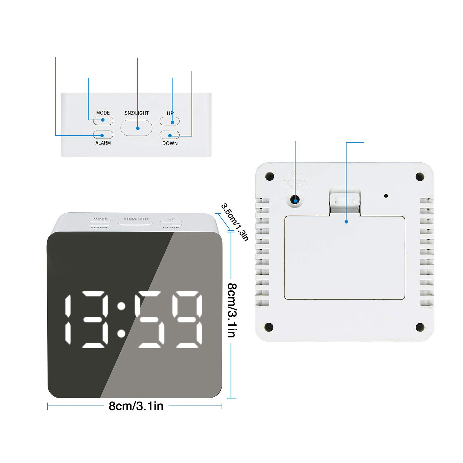 Led-spiegel digitale wekker snooze tafelklok weklamp elektronische temperatuur usb despertador woondecoratie