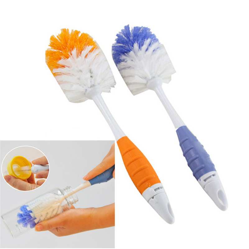 2 in 1 Multifunction Baby Bottle Brushes Nipple Pacifier Spout Tube Sponge Brushes Kids Milk Feeding Bottle Cleaning Brush Set