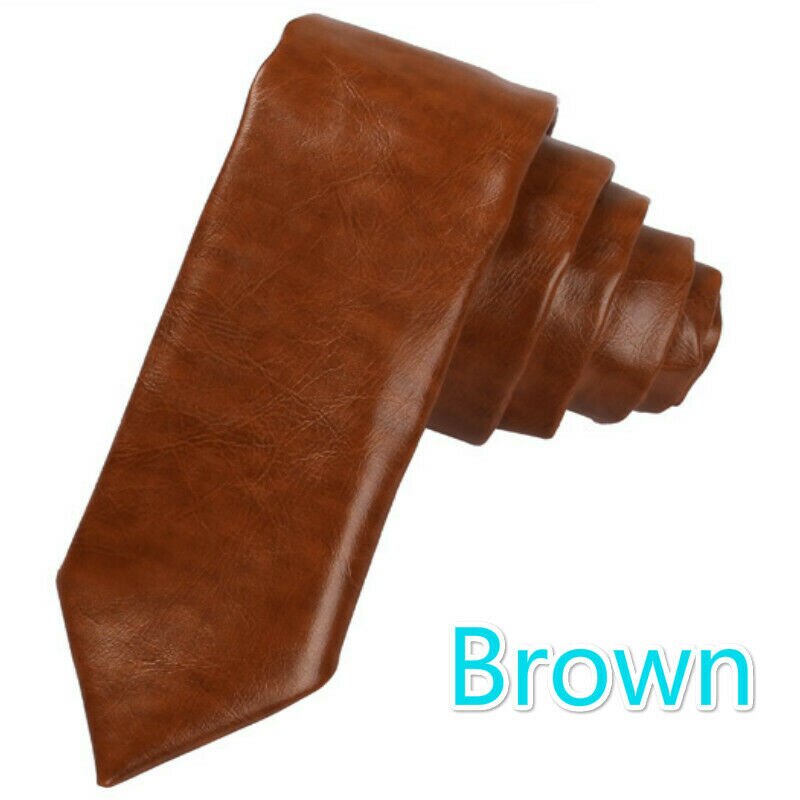 Corbatas de cuero PU informales para hombre, corbatas de de Color sólido, corbata para traje de negocios y boda: 02
