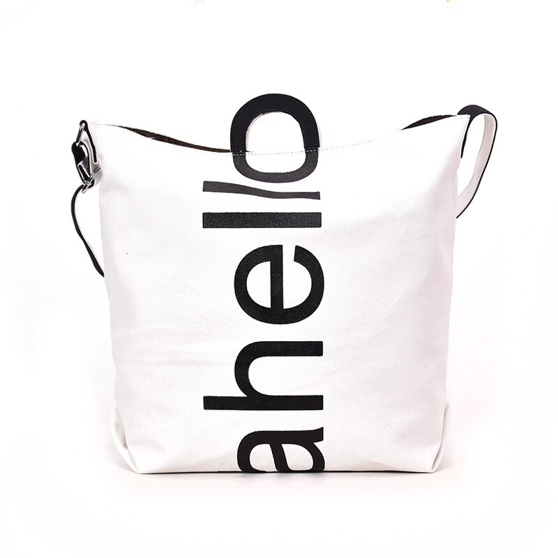 Alasir-Bolso de hombro con letras coreanas para mujer, de gran capacidad bandolera con estampado de letras, de niña, para ir al trabajo: Blanco