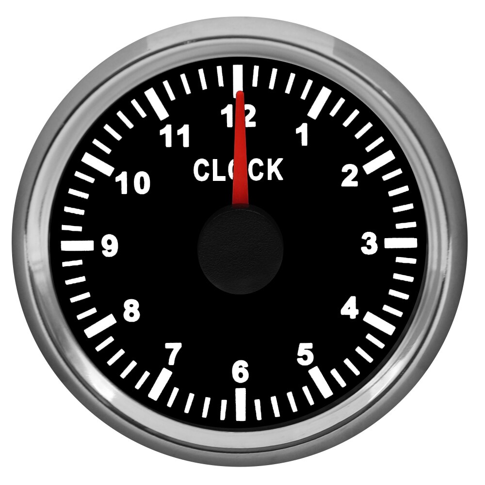1 stk 52mm tuning bil pointer ure timetællere måler 12- timers format auto båd mekanisk ur måler med rød baggrundsbelysning 9-32v: Bs