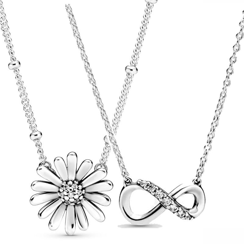 Funkelnden Unendlichkeit Pflastern Gänseblümchen Blume Collier Mit Kristall Halskette Für Frauen Europa Schmuck 925 Sterling Silber Halskette