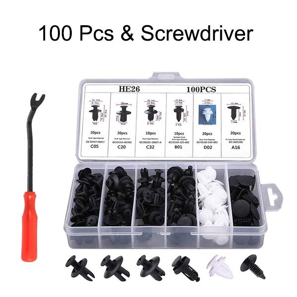 Besper 50-650 Pcs Auto Fastener Clip Mixed Car Body Push Retainer Pin Rivet Bumper Door Trim Panel Retainer Fastener Kit: 100 Pcs with Tool