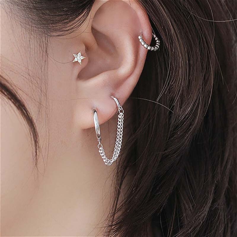 1Pc Zwei Loch Hoop Ohrring Kristall Zirkon Punk Hip Hop Ohrringe Gold Piercing Schmuck für Frauen Zubehör Mädchen