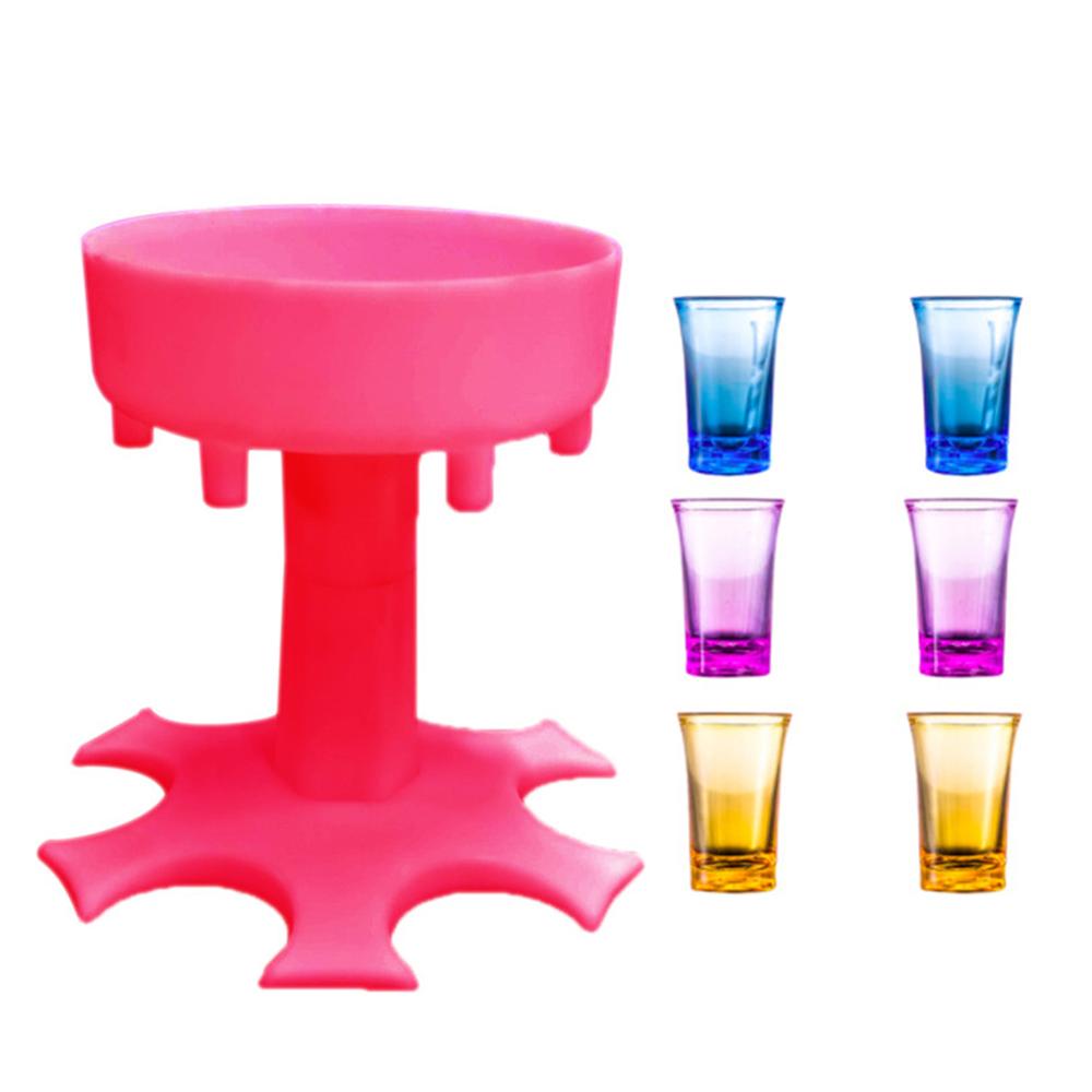 6 shotglazen dispenser en houder whisky bier alcohol likeur wijn dispenser rek bar accessoires party games drinkgerei: Roze b