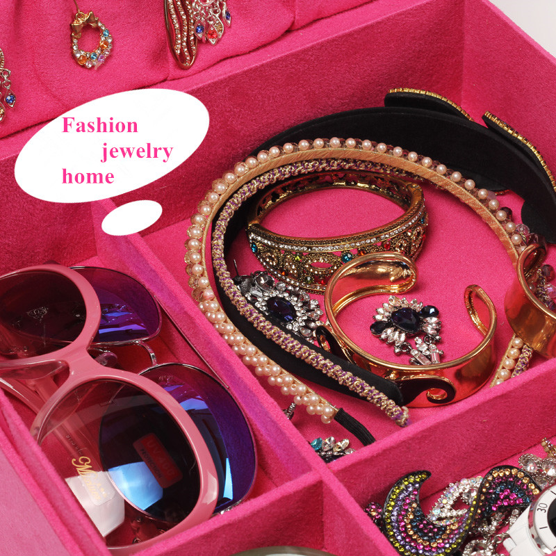 Style Luxury Jewelry Boxes 3 Layers With Lock Large Space Organizer For Ring And Necklace Velvet Jewelry Holder 4 Color