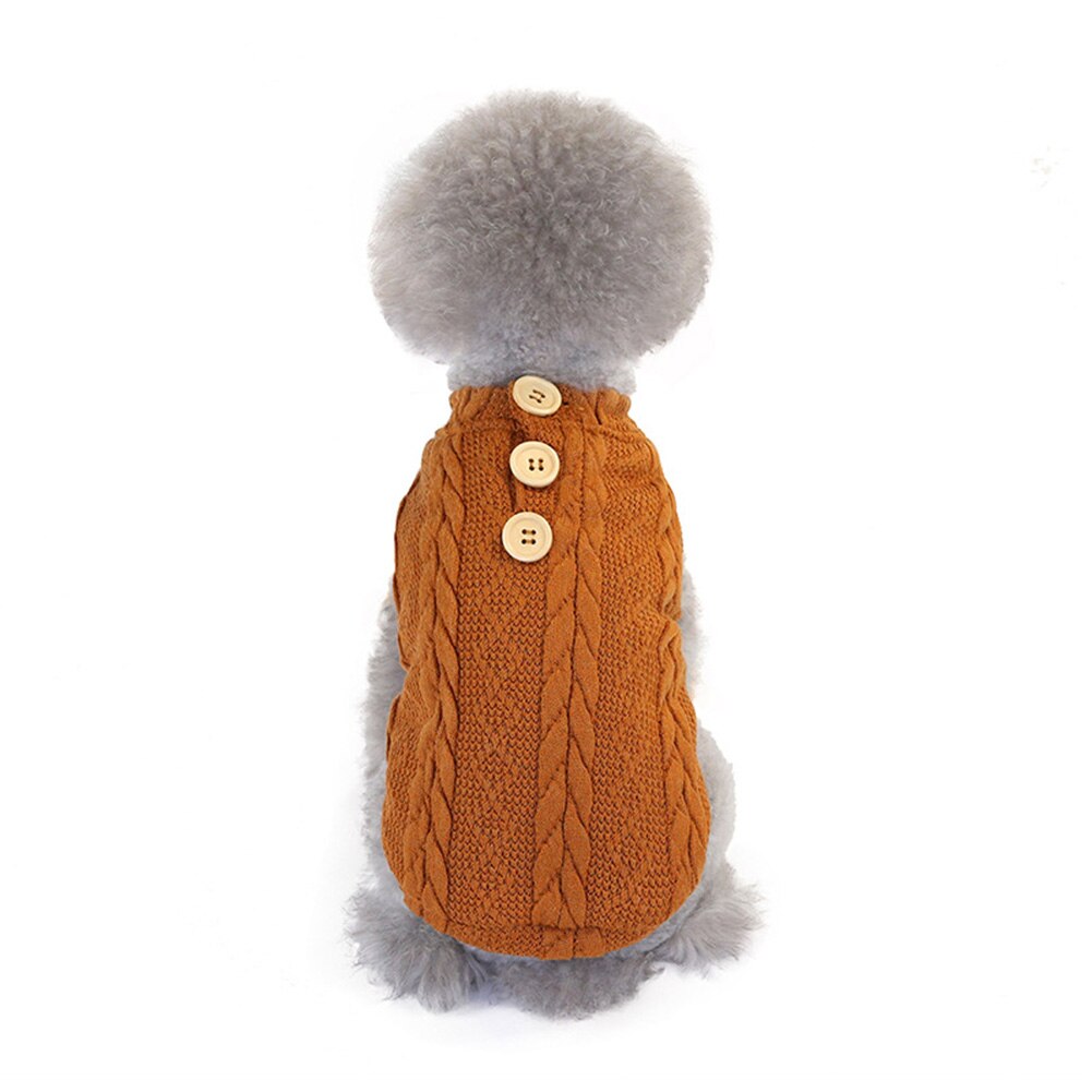 Varm kæledyrstrøje vintertøj striktrøje vinter efterår varm hund hvalpevest sweater strikket tøj dyrekostumebeklædning: Brun / S