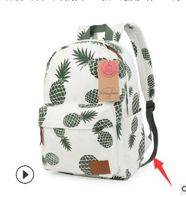 Swyivy Vrouw Rugzak Tas Ananas Print Canvas Tas Vrouwelijke Schouder Backbag College Student Schooltas Toevallige Rugzak: green belt