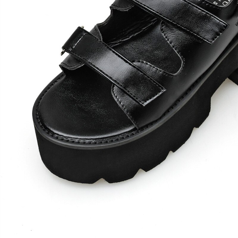 Boussac Gesp Slingback Platform Sandalen Vrouwen Open Teen Een Strap Zomer Sandalen Vrouwen Zwarte Punk Goth Schoenen Vrouwen C998