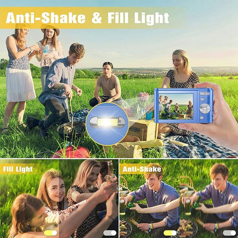 Fotocamera digitale JABS 2.7K HD 44MP telecamera v(con Zoom digitale 16X, fotocamera tascabile compatta con luce di riempimento per adolescenti, blu