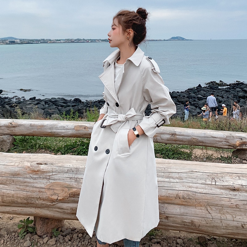 Double-Breasted Women Trench Coat Long Belted Slim Lady Duster Coat Cloak Female Outerwear Spring Autumn Clothes