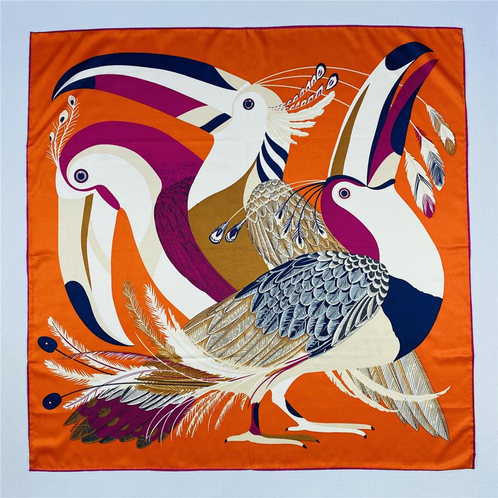 90Cm Drie Giraffen Hijab Sjaal Vrouwen Bandana Handgemaakte Gekruld Twill Zijde Vierkante Sjaal Luxe Foulard Hoofd Sjaals Sjaal