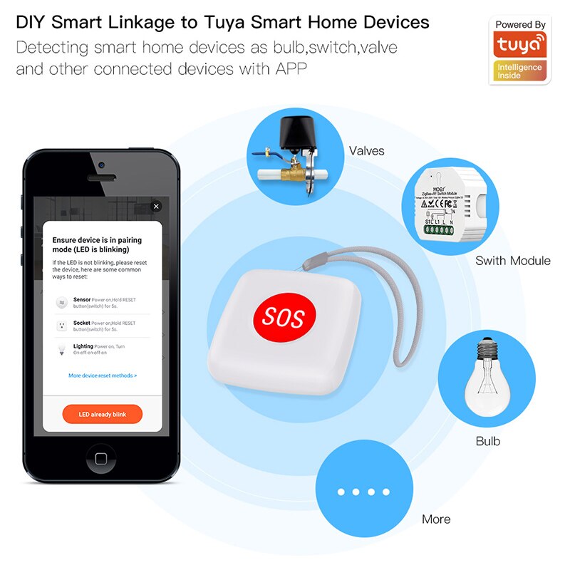 Tuya zigbee sos knap sensor alarm ældre alarm vandtæt nød panik knap tuya smart life app fjernbetjening