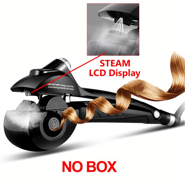 Steam Automatic Hair Curler Rotating Curling Iron Negation Lon Hair Waver Hair Crimper Curls Tongs Hair Curl Tools: Black no box / EU