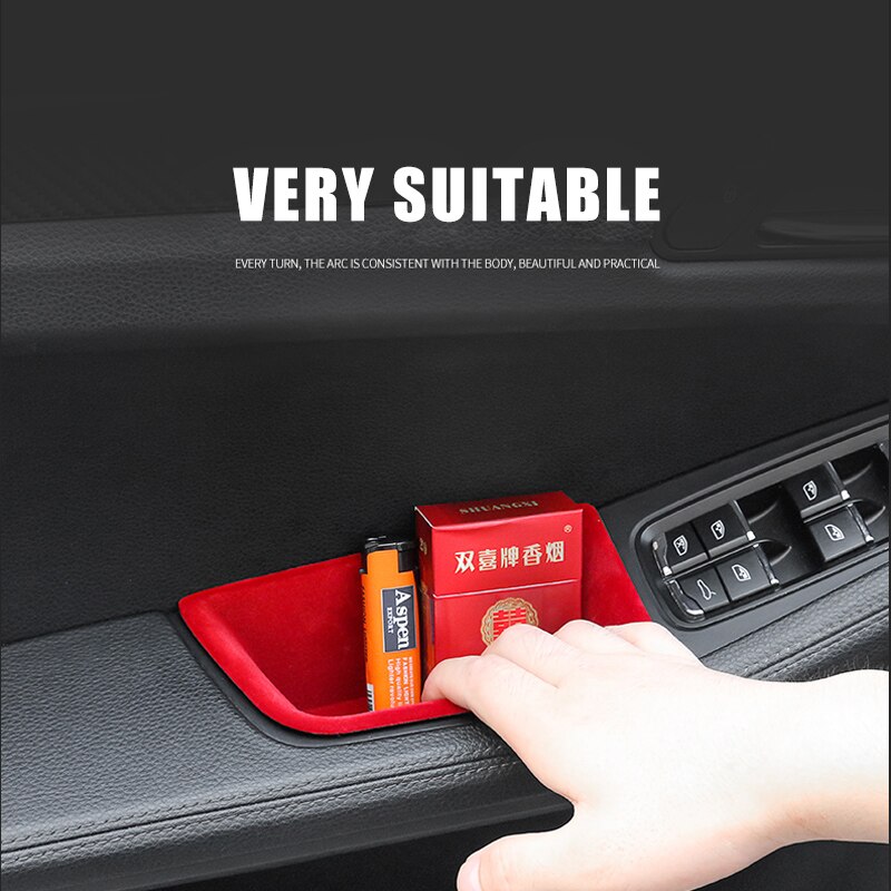 Rood Zwart Auto Interieur Deurklink Organizer Fluwelen Flanel Armsteun Opbergdoos Vat Voor Porsche Macan Auto Styling Accessoires