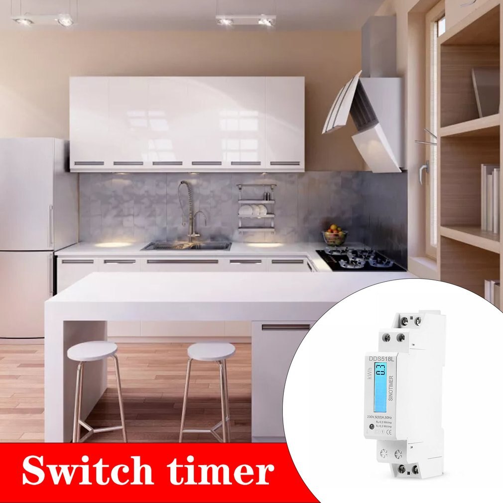 Single Phase LCD Backlit Wattmeter Power Consumption Watt Energy Meter kWh AC 5-32A 230V 50Hz 110V 60Hz Electric Din Rail Mount