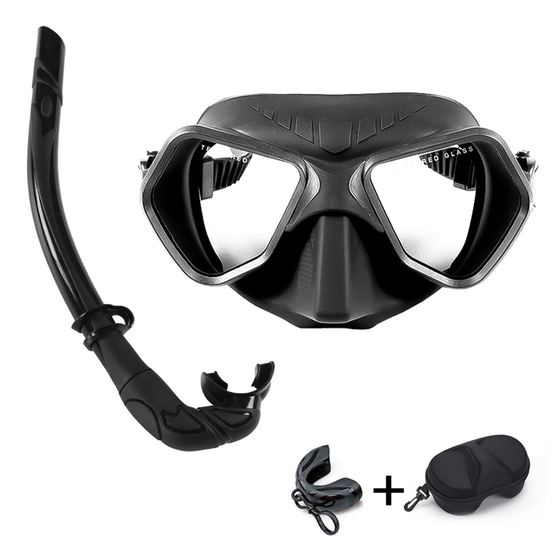 2022 Mode Gratis Duikbril Professionele Lage Volume Snorkelen Bril Volledige Gezicht Adult Scuba Masktempered Glas: Black02