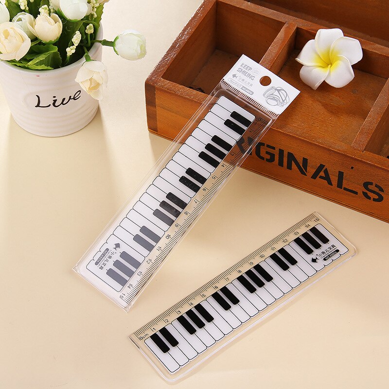 Regla recta de plástico de estilo Piano para estudiantes, regla Simple de color blanco y negro, material de dibujo para estudiantes, material de papelería para escuela y oficina, , 1 unidad
