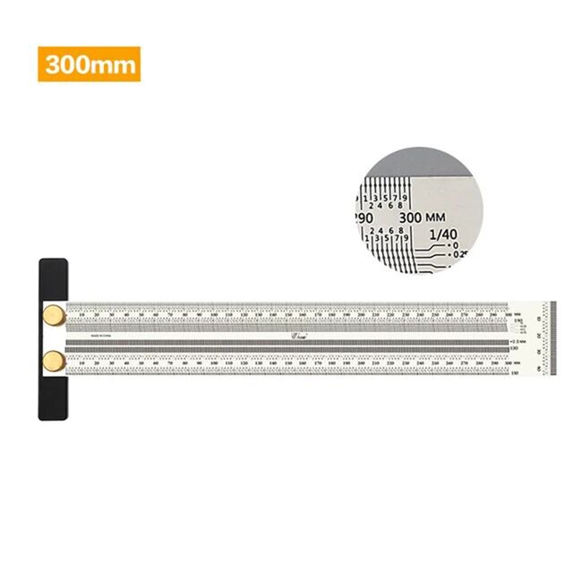 Scale Ruler T-Type Hole Ruler Stainless Woodworking Scribing Mark Line Gauge Drawing Carpenter Measuring Tool: 300mm