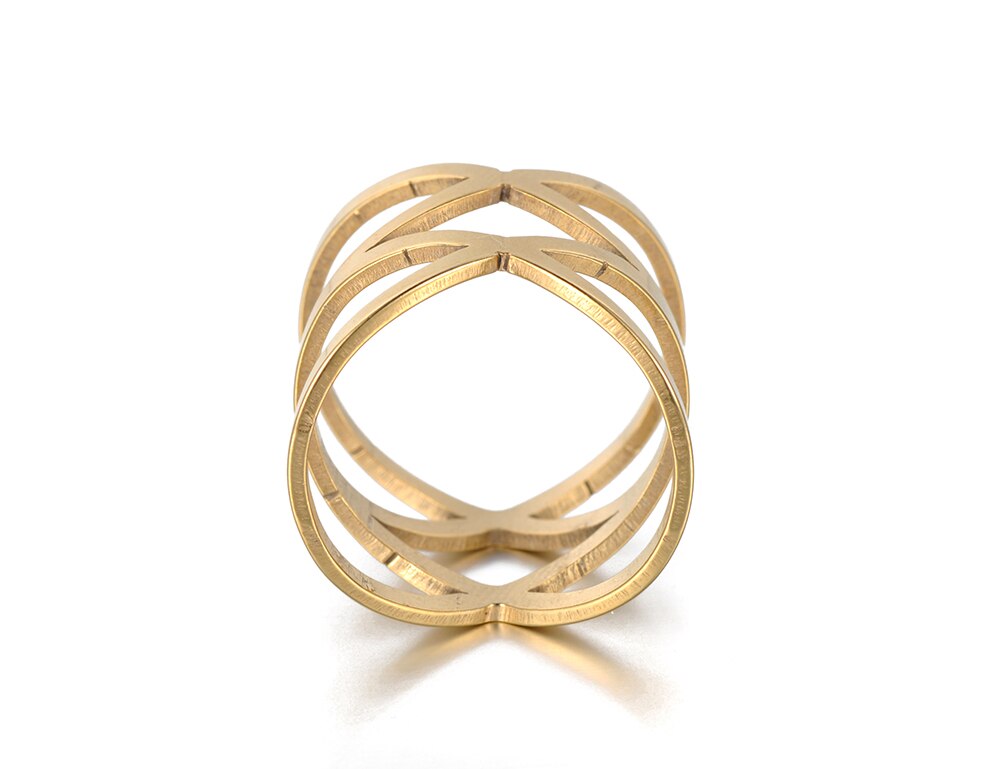 Trendy Hollow Double X Shapae Anniversary Rings Gold Color Stainless Steel Wedding Ring Jewelry For Women Christmas R18121