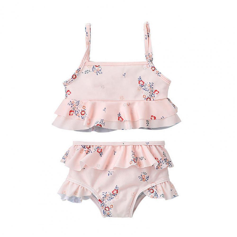 1 Set Ruffle Floral Print Girls Swimsuit Flutter Sleeveless Polyester Two Pieces Sun Protection Girls Tankini for Summer: XL