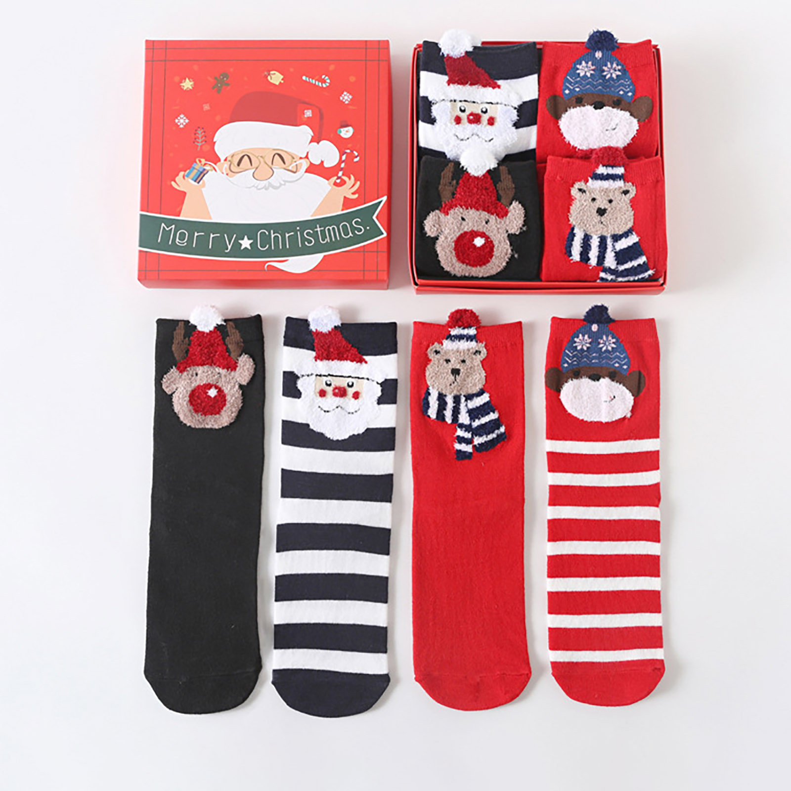 4 Paires Chaussettes Noël - Coton Femme Mi-mollet - Cartoon Décoratif - Hiver Festif: Vert