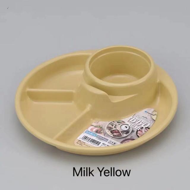 Re-Play Verdeeld Plaat Barbecue Snacks Lade Kids Servies Gerechten Veilig Pp Ronde 4 Suctions Gescheiden Voedsel: Milk Yellow