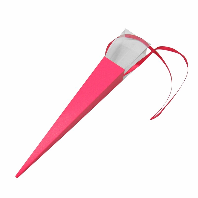 25Pcs Exquisite Flower Box Packing List Rose Holder PVC Triple-cornered Box with Ribbon Florist Supplies: Red