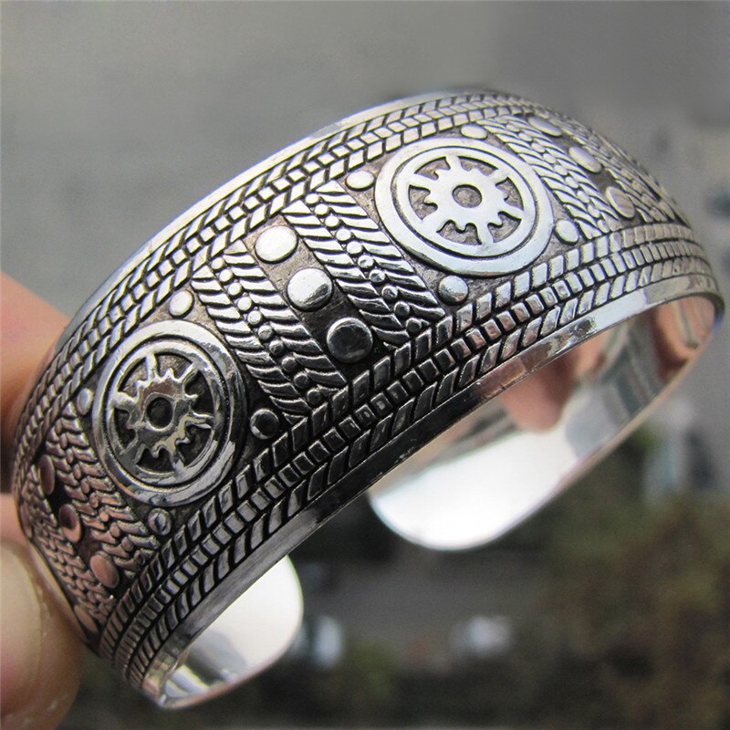 Brazalete tibetano Vintage tallado, pulsera ancha abierta, joyería Bohemia antigua para mujeres y hombres, Retro,: F