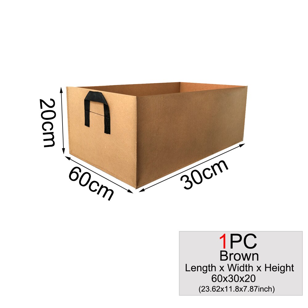 Muciakie 1pc firkantet stof voksepose potteposer haveplantepose grøntsags plantepose plantepotte med håndtag til planter: 1pc 60 x 30 x 20cm brune