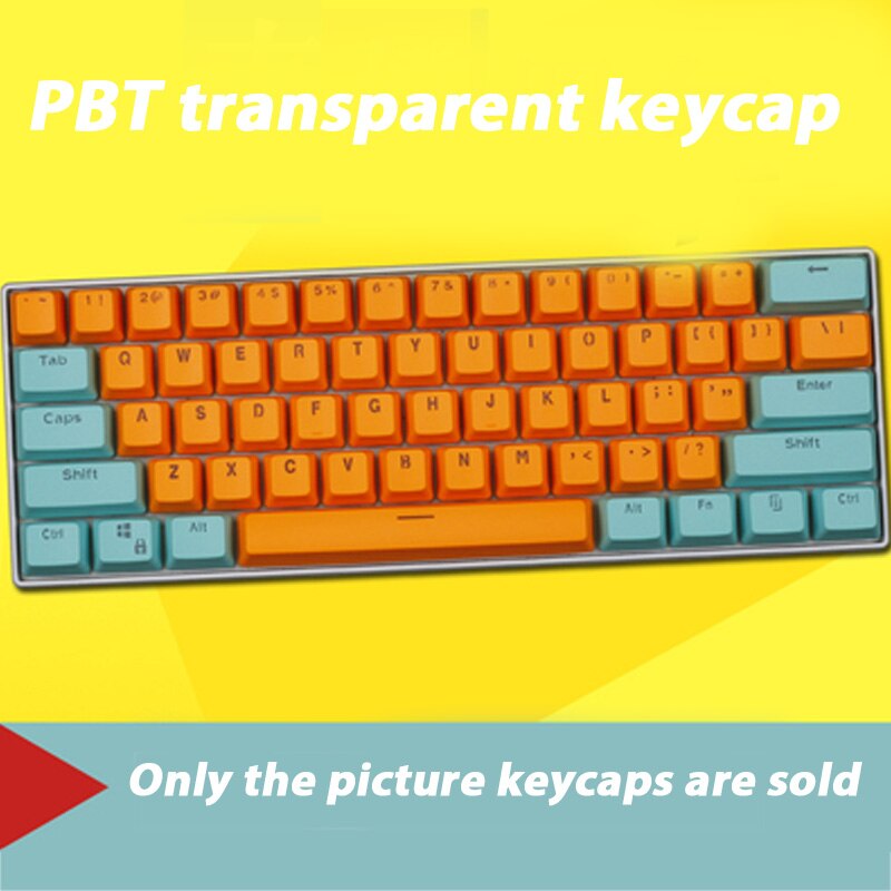 61-key OEM Profile Korean Keycaps PBT Korean keycap two-color injection + transparent keycap mechanical keyboard: Green orange